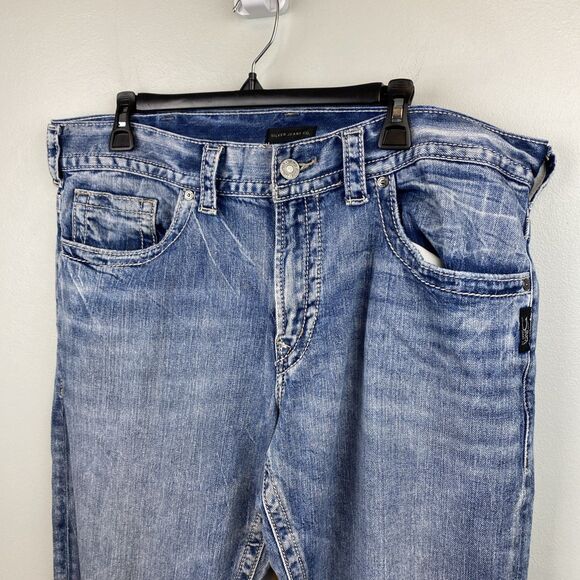 Silver‎ Jeans Eddie 36 x 30 Light Stone Wash Stretch Blue Jeans Embroidered - Picture 2 of 13